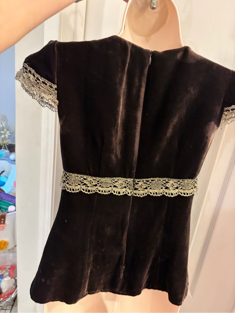 Nanette Lepore Brown Velvet Top with Copper Sequin V-Neck - Picture 11 of 12